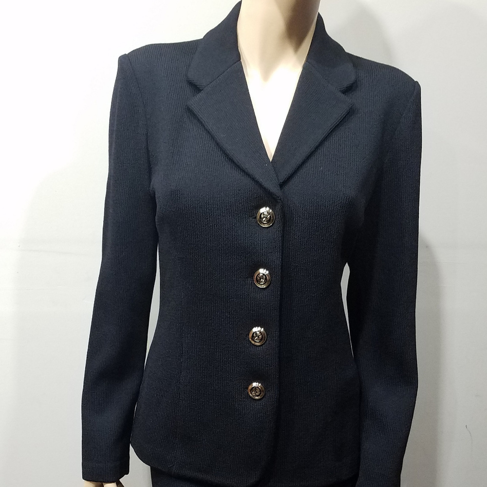 ST JOHN bASICS Size 10 Black Skirt Suit